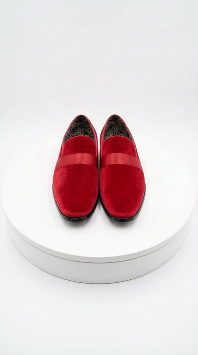 Mens Red Velvet Loafers – Luxury Formal Slip On Dress Shoes Wedding Party Prom Evening Shoes