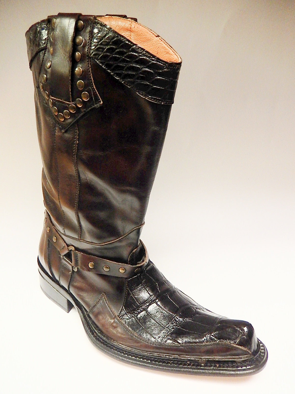 Mauri Chocolate Alligator & Calf Knee Boots 44238 - Dudes Boutique – SuitUSA