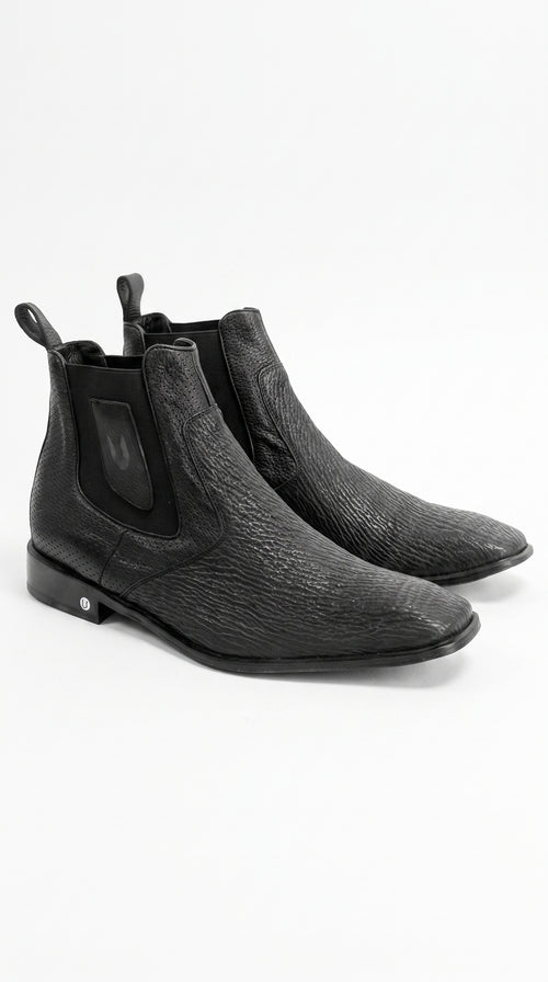 Men’s Shark Skin Cowboy Boots – Black Exotic Leather Western Chelsea Ankle Boots by Vestigium