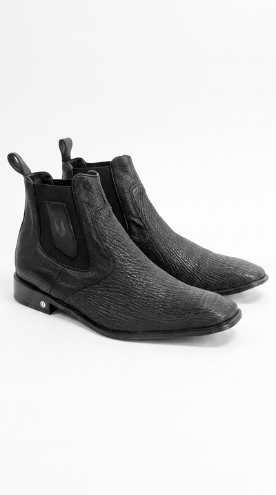 Men’s Shark Skin Cowboy Boots – Black Exotic Leather Western Chelsea Ankle Boots by Vestigium