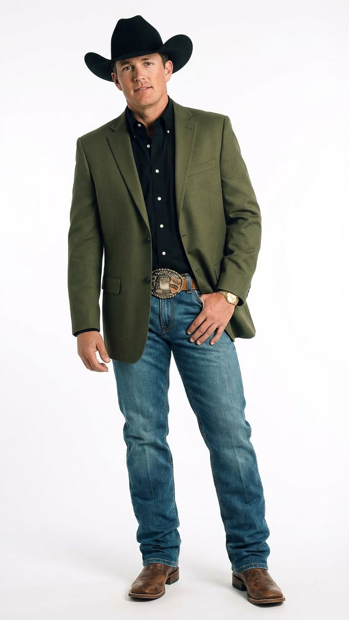 Saco Vaquero Men’s Olive Green Western Blazer Jacket, Classic Cowboy Style Sport Coat for Casual Formal Wear with Jeans - Cowboy Accessories