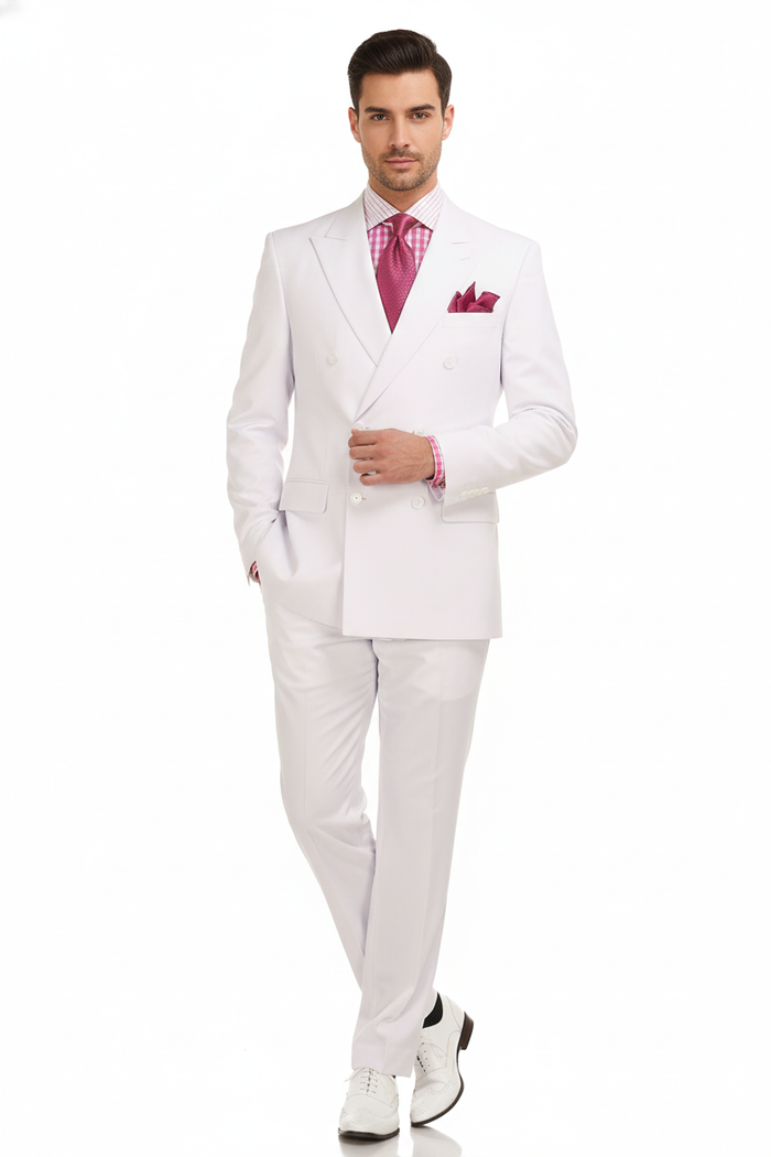Men’s White Double-Breasted 3-Piece Suit Set - Premium Tailored Fit Formal Wedding and Evening Suit by USA Men's Outlet
