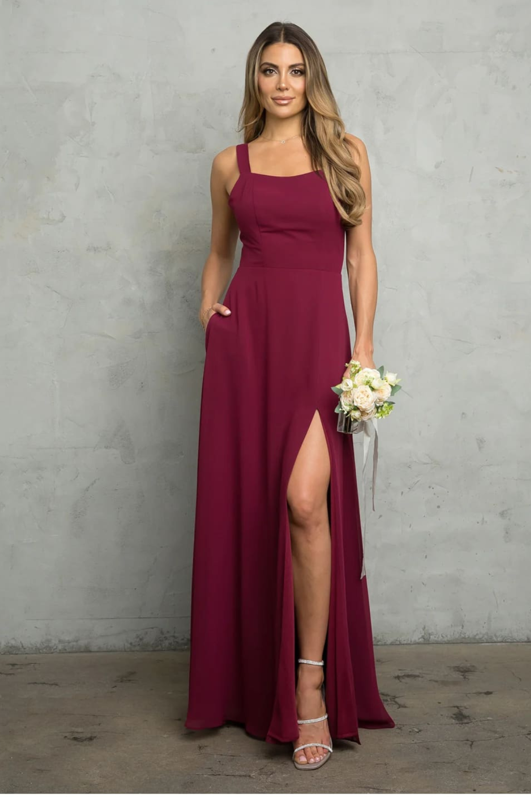 Eva USA 3485 Bridesmaids Long Slit Formal Dress