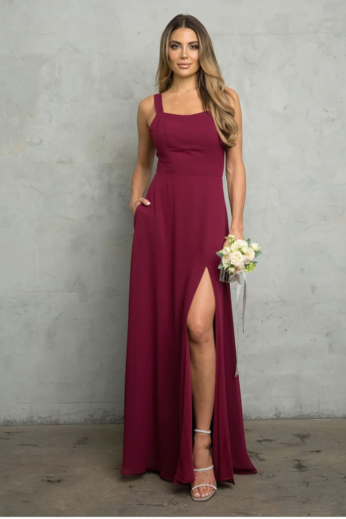 Eva USA 3485 Bridesmaids Long Slit Formal Dress