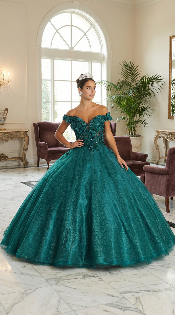 Quinceanera Dress Ball Gown Off The Shoulder Floral Corset Style LK166