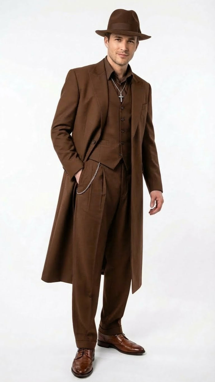 Men’s Brown 1920s Zoot Suit - Long Gangster Mafia Suit Vintage Three-Piece Costume Set Pachuco Style USA Men's Outlet