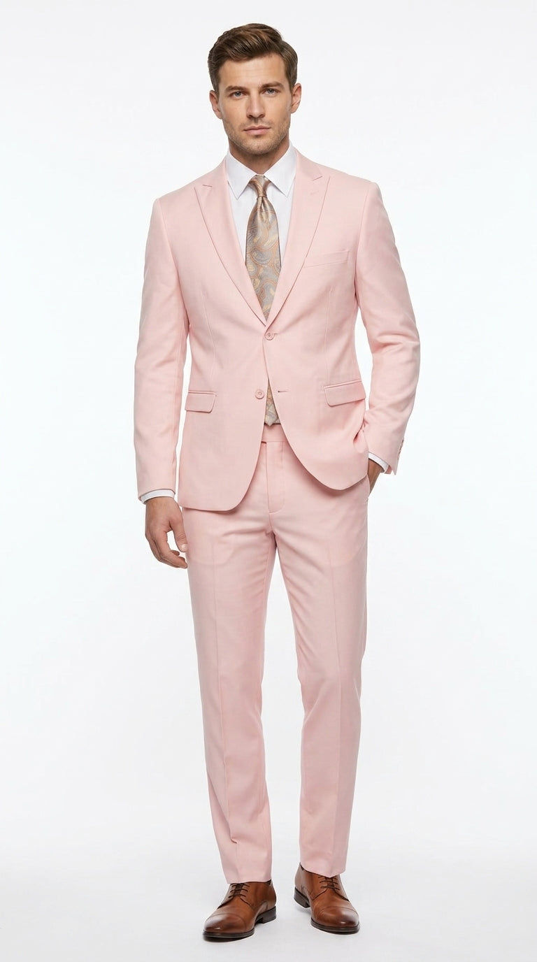 Men’s Light Pink 2 Piece Suit, Formal Dress Suit for Weddings, Prom, Parties, Summer Events Slim Fitted By Vitali – SuitUSA