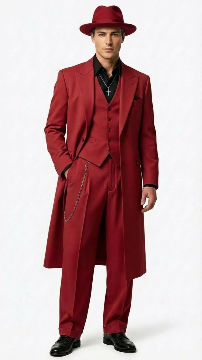 Men’s 1920s Red Zoot Suit - Long Mafia Gangster Three-Piece Vintage Outfit Zuit Pachuco Style by USA Men's Outlet