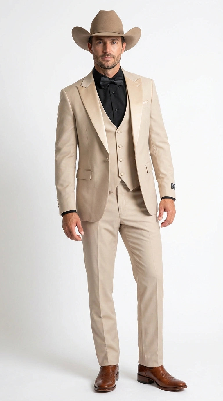 Men’s Tan Cowboy Suit – Western Formal Two Piece Suit for Weddings,  Champaign Sand Color