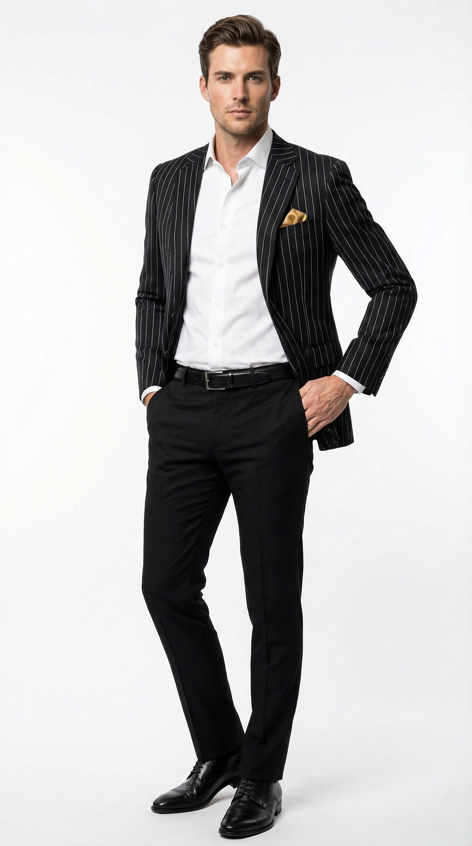 Men’s Black Pinstripe Blazer –Classic Tailored Formal Jacket for Business, Office and Evening Wear