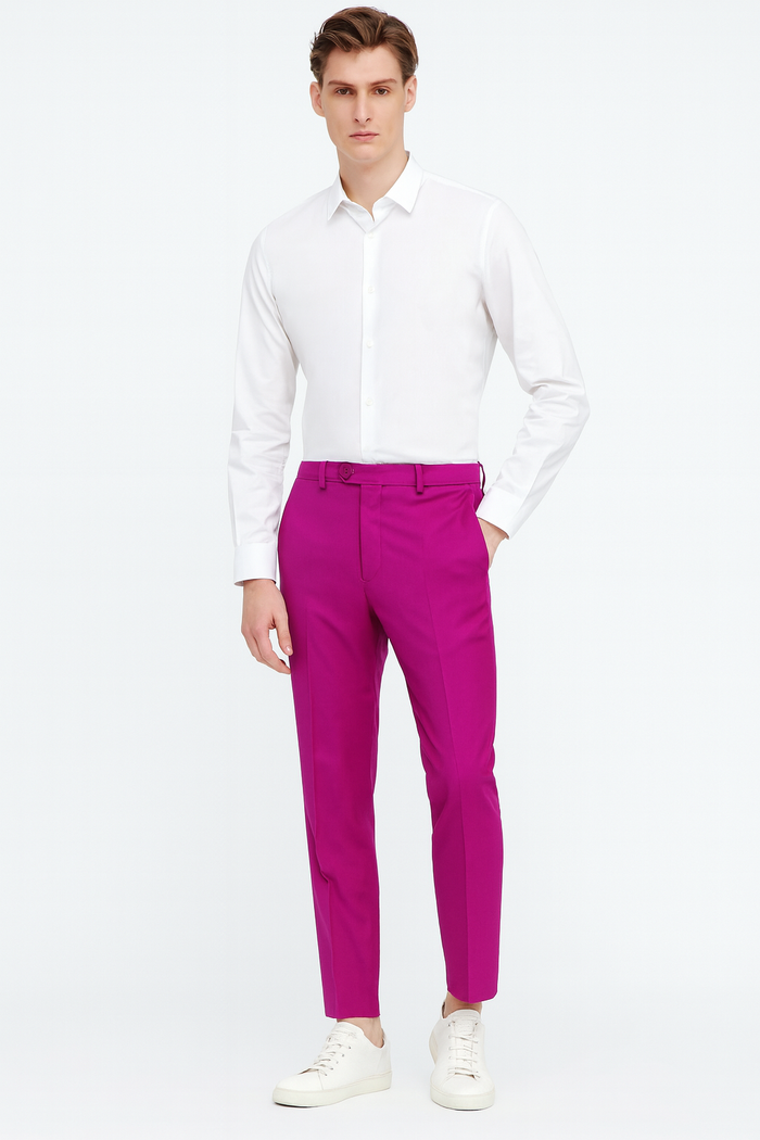 Men’s Fuchsia Dress Pants - Slim Fit Stylish Formal Trousers for Parties in Hot Pink Color by USA Men's Outlet