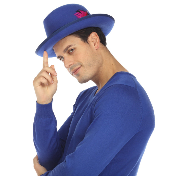 Royal Blue 100% Wool Australian Fur Felt Godfather Hat by Ferrecci