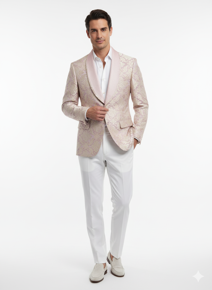 Men’s Lavender and Gold Tuxedo Embroidered Lilac Mauve Blazer - Designer Floral Pattern Wedding & Party Jacket by USA Men's Outlet