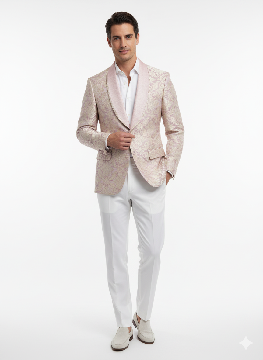 Men’s Lavender and Gold Tuxedo Embroidered Lilac Mauve Blazer – Designer Floral Pattern Wedding & Party Jacket – SuitUSA