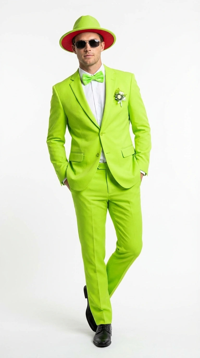 Men’s Neon Green Suit – Bright Lime Green Fashion Suit for Prom, Party, Stage Performance and Statement Formal Wear