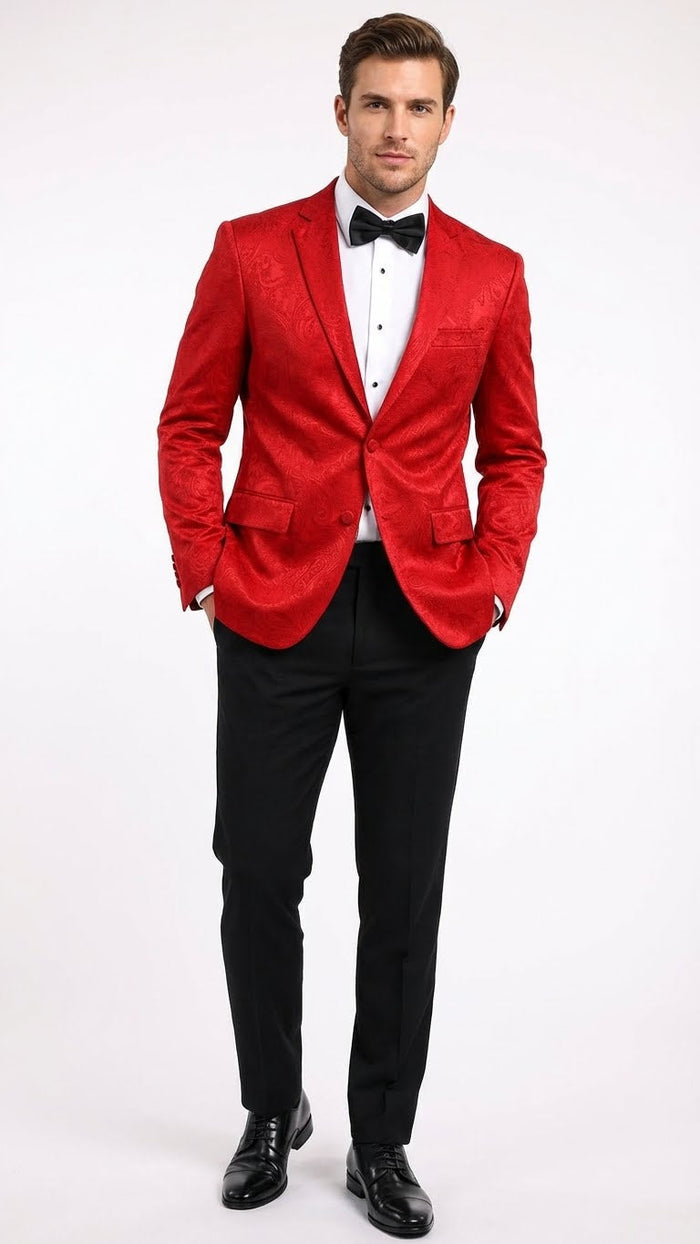 Men’s Red Paisley Velvet Blazer - Christmas new year Sport Coat Jacket - Prom 2026 Collection USA Men's Outlet