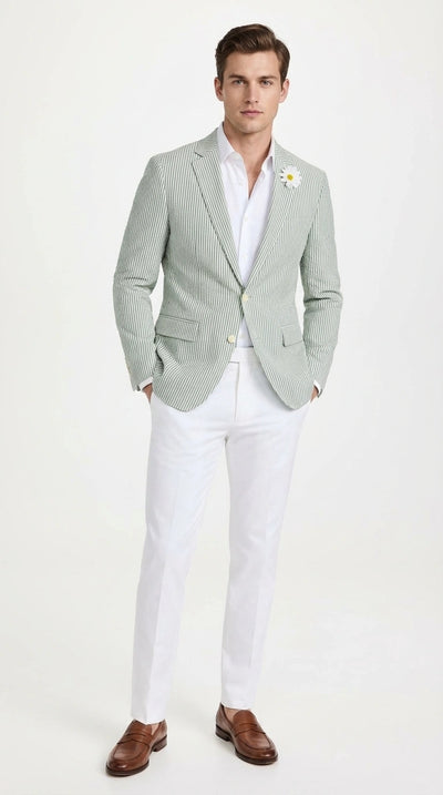 Mens Sage Green Seersucker Blazer – Lightweight Striped Summer Sport Coat Casual Smart Formal Jacket
