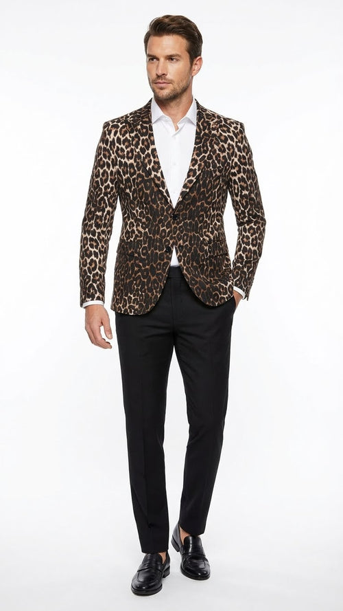 Men’s Leopard Print Blazer - Slim Fit Statement Jacket for Evening, Party, and Fashion Wear by USA Men's Outlet