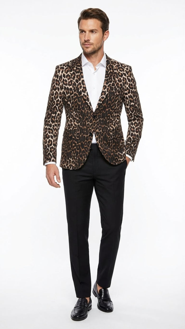 Men’s Leopard Print Blazer - Slim Fit Statement Jacket for Evening, Party, and Fashion Wear by USA Men's Outlet