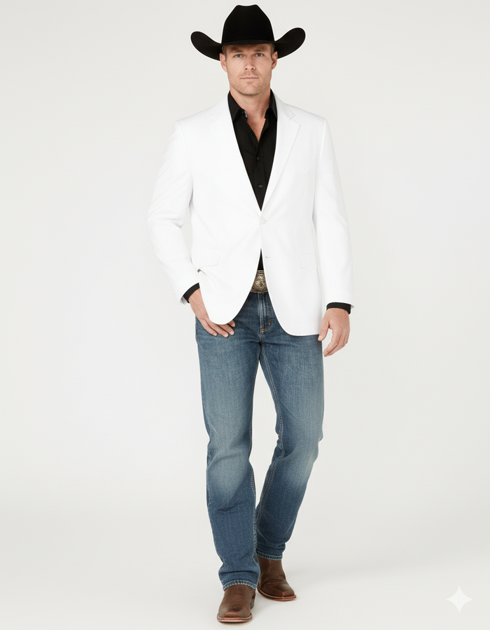 Saco Vaquero Mens White Western Blazer – Classic Cowboy Style Sport Coat for Formal - Cowboy Jacket