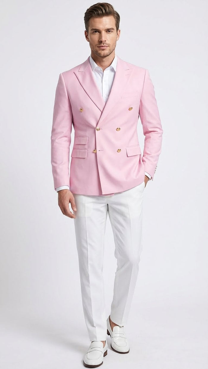Men’s Light Pink Double Breasted Blazer - Sport Jacket Coat by USA Men's Outlet