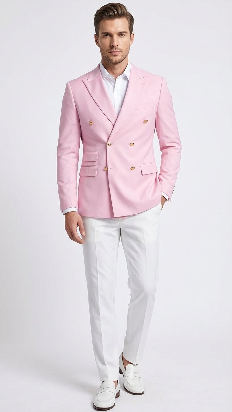 Men’s Light Pink Double Breasted Blazer - Sport Jacket Coat by USA Men's Outlet