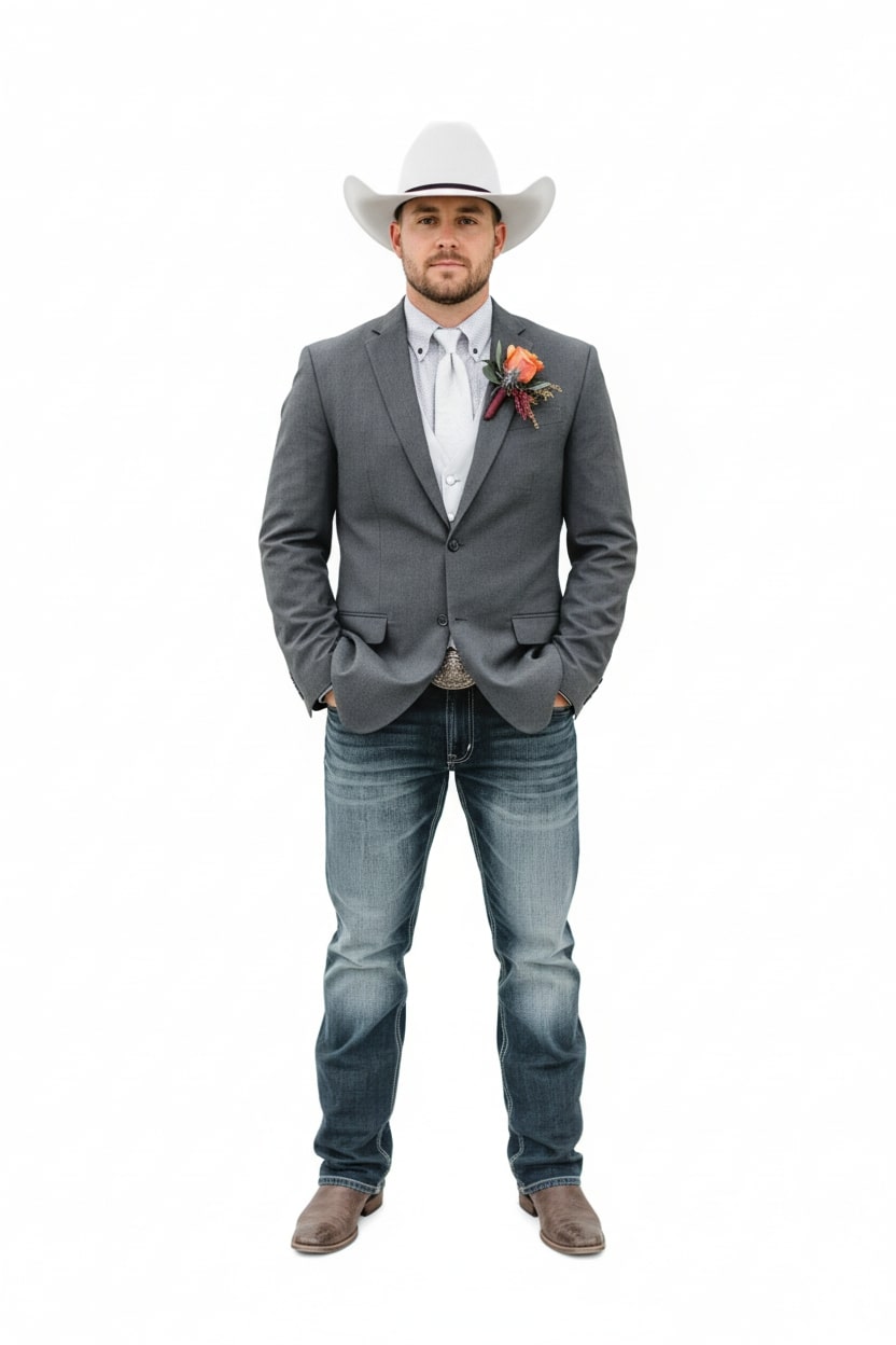 Mens Western Style Blazer – Classic Gray Cowboy Suit Jacket for Weddings, Country Events and Formal Wear in Grey Color – SuitUSA