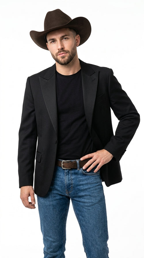 Men’s Black Western Blazer – Peak Lapel Cowboy Jacket Sport Coat