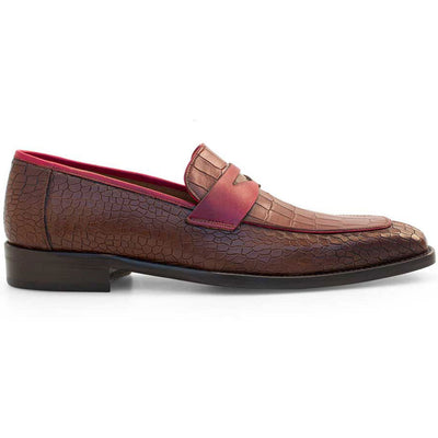 Mezlan Croco Embossed Penny Loafer Burgundy / Dark Cognac (21081)