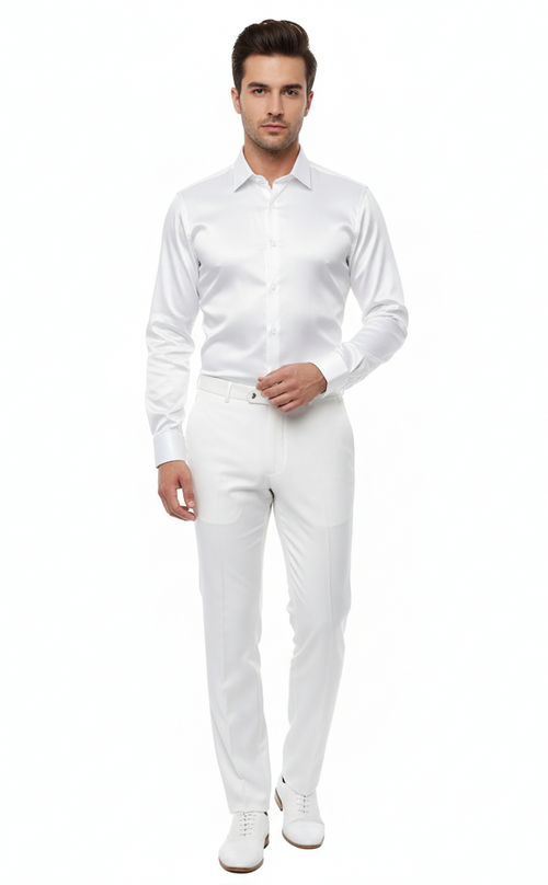 Men’s White Satin Dress Shirt - Classic Long Sleeve Formal Shirt for Weddings, Parties, and Business Wear by USA Men's Outlet