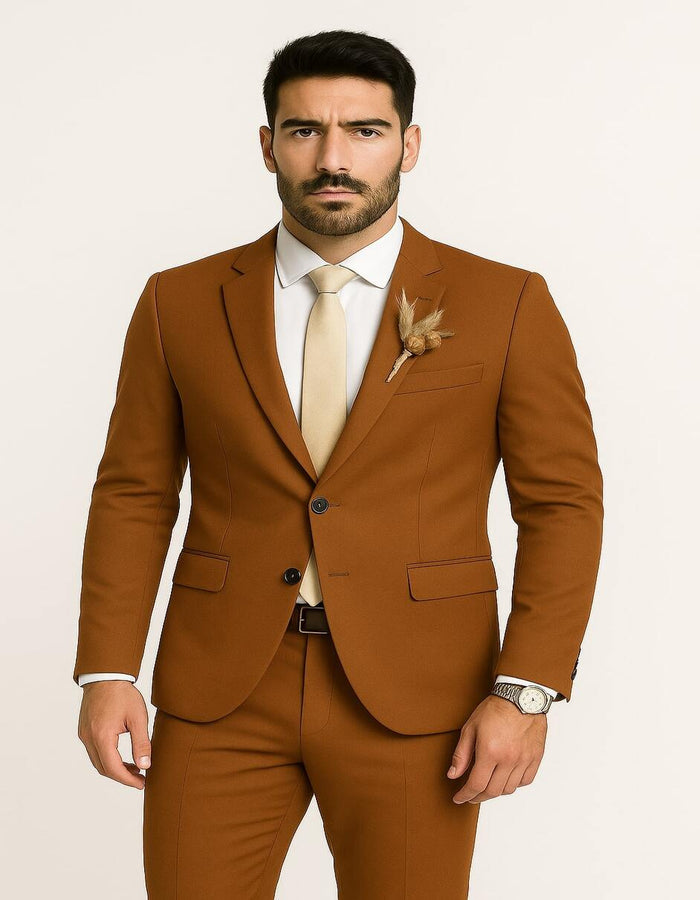 Men’s Rust Brown Wedding Suit - Modern Slim Fit Groom Suit for Fall Outdoor Ceremonies by USA Men's Outlet