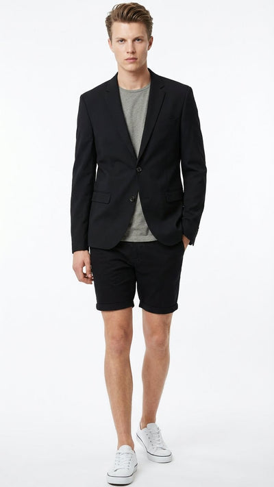 Men’s Black Summer Business Suit with Shorts Pants Set by USA Men's Outlet