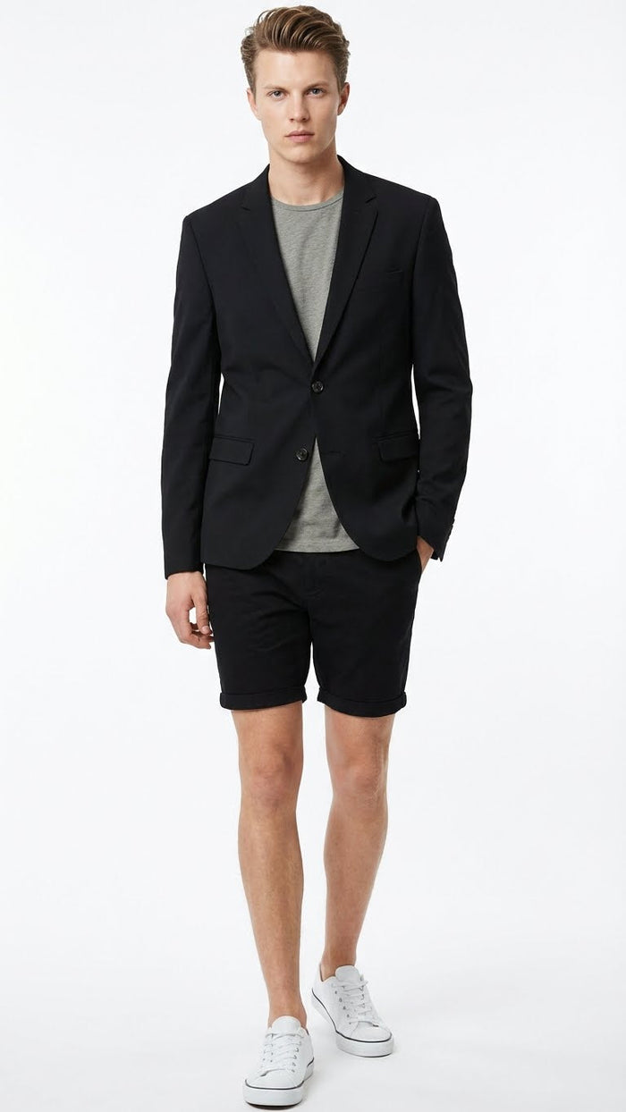 Men’s Black Summer Business Suit with Shorts Pants Set by USA Men's Outlet