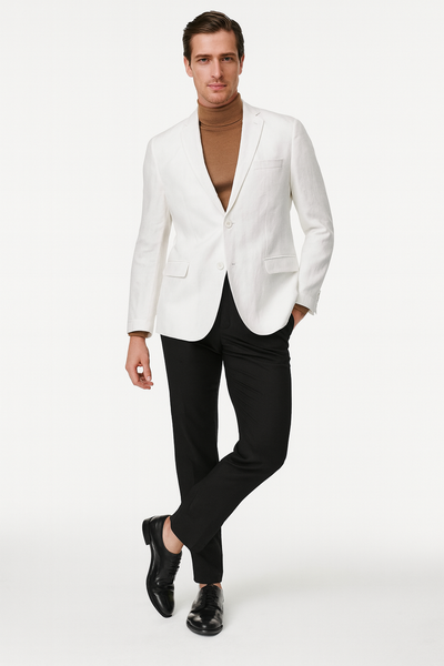 Men’s White Linen Blazer – Classic Two-Button Lightweight Sport Coat
