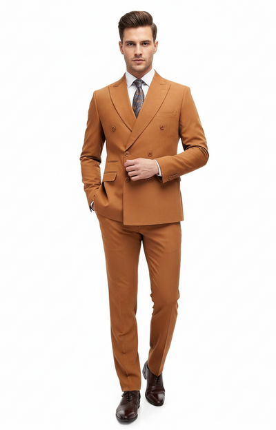 Men’s Vitali Brand Rustish Orange Brown Copper Color Double Breasted Slim Fit Suit USA Men's Outlet