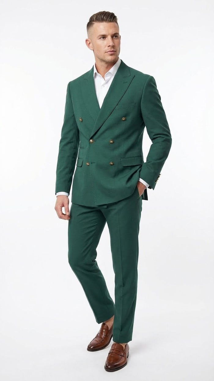 Vitali Brand Men’s Emerald Green Double Breasted Suit - Modern Fit Side Vented by USA Men's Outlet