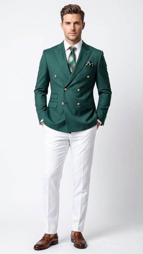 Men’s Dark Green Double Breasted Blazer - Hunter Olive Green Sport Jacket coat by USA Men's Outlet