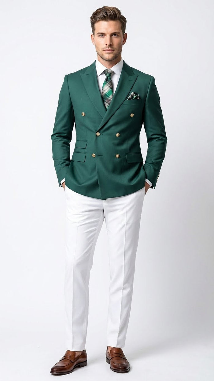 Men’s Dark Green Double Breasted Blazer - Hunter Olive Green Sport Jacket coat by USA Men's Outlet