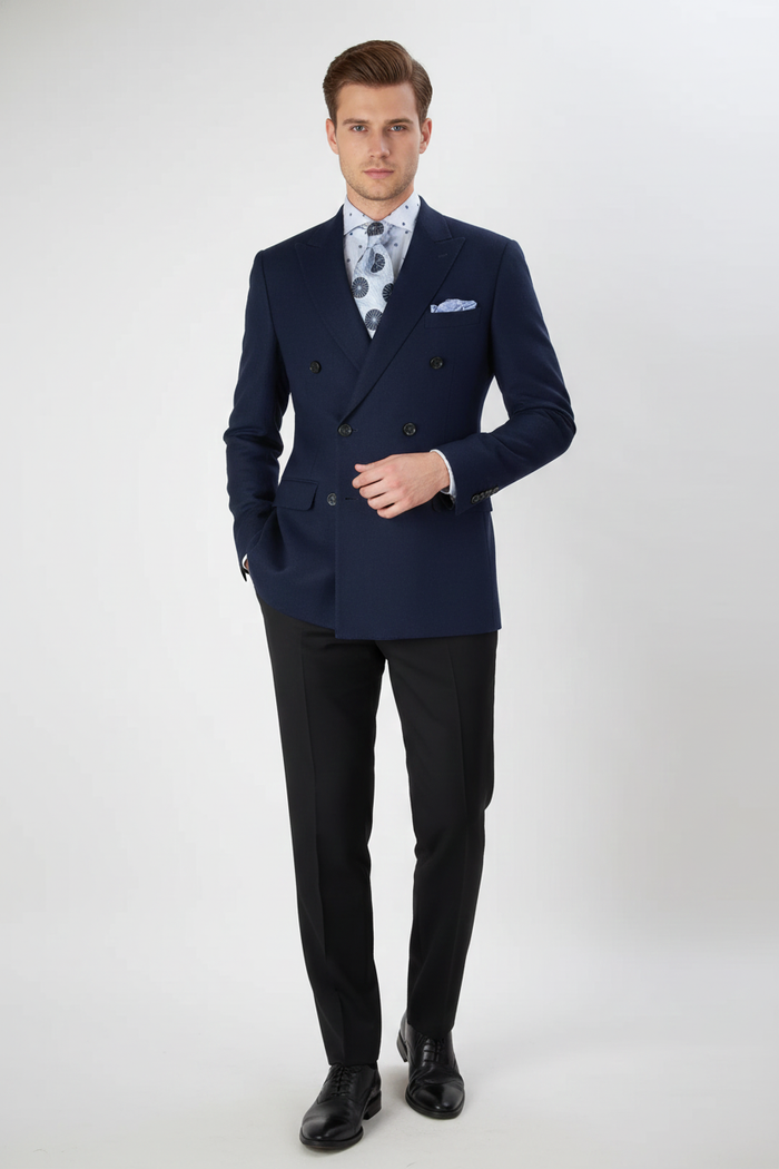 Men’s Navy Blue Double-Breasted Blazer - Suit Jacket - Premium Tailored Fit Formal Wedding and Business Sport Coat by USA Men's Outlet
