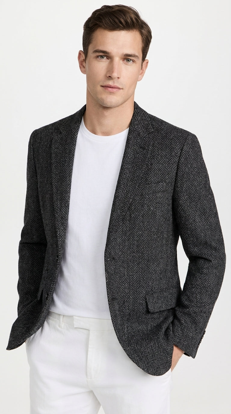Men’s Navy Blue Velvet Tuxedo Jacket – Two Button Peak Lapel Wedding & Prom Dinner Blazer