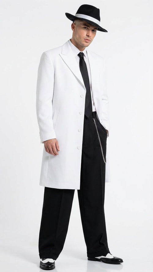 Men’s White Zoot Suit Gangster Style Outfit –  White Jacket + Vest + Pants + Shirt & Tie  Combo Package