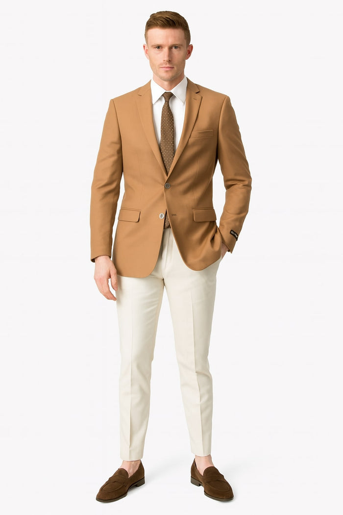 Mens Camel Brown Rustish Two-Button Classic Fit Sport Coat - Modern Blazer for Business and Special Occasions by USA Men's Outlet