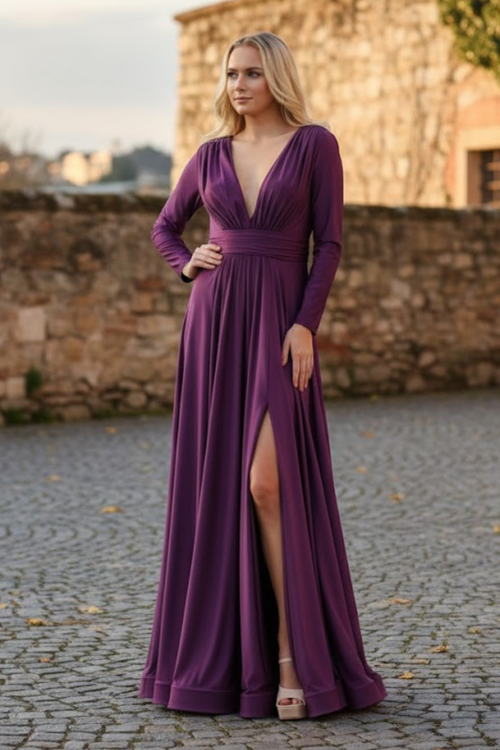 Long Sleeve V Neck Bridesmaids Dresses