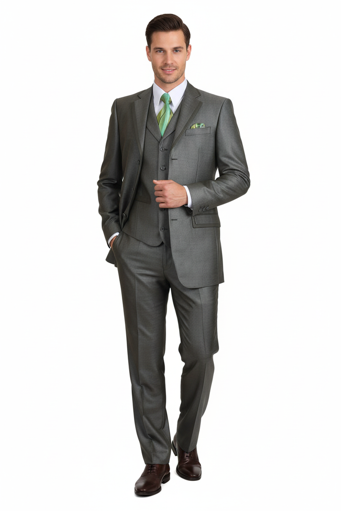 Men’s Olive Green 3-Piece Suit - Classic Fit with Vest and Tie Pleated Pants Three Buttons by Usamensoutlet