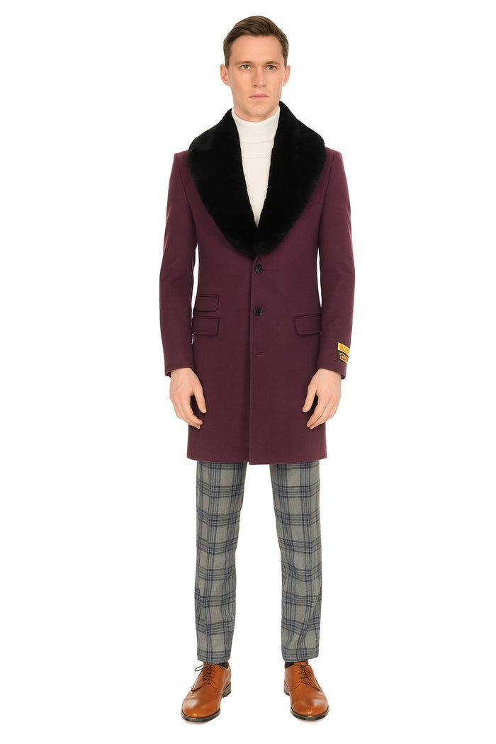 Mens Purple Pimp Coat - Overcoat with Black Faux Fur Collar - Luxury Winter Dress Coat for Formal and Casual Wear USA Men's Outlet