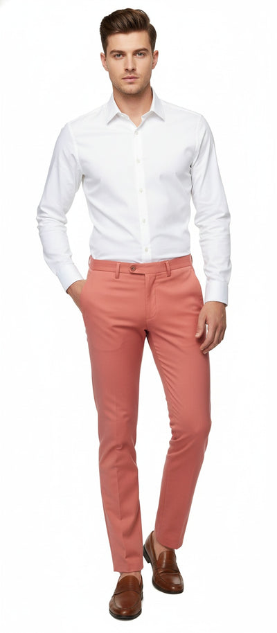 Mens Slim Fit Coral Pink Dress Pants – Stylish Formal and Casual Trousers for All Occasions
