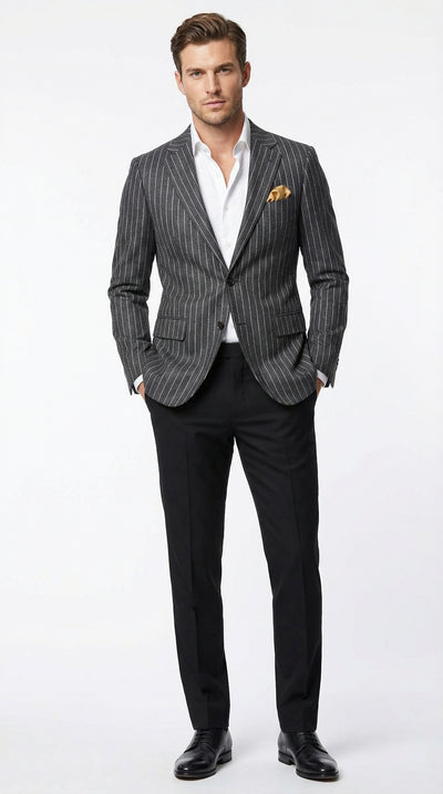 Mens Charcoal Pinstripe Blazer – Classic Tailored Formal Jacket for Business, Office and Evening Wear