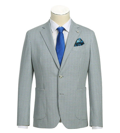 Half Canvas Slim Fit Blazer in Sage Blue Check by Pellagio