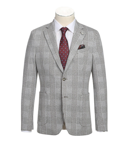 Half Canvas Slim Fit Blazer in Plaid Gray by Pellagio
