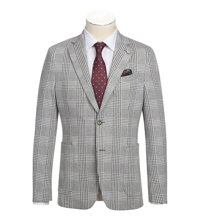 Half Canvas Slim Fit Blazer in Plaid Gray by Pellagio